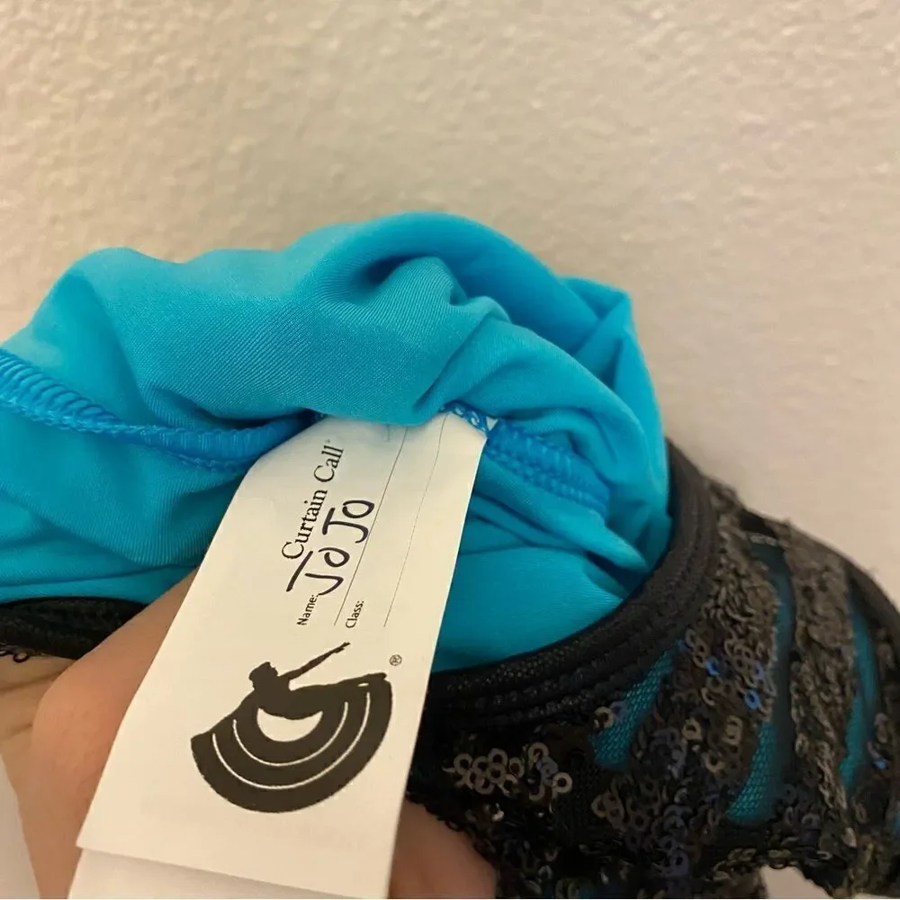 Dance Costume lyrical shift dress teal sequin leotard J5246 child medium CME